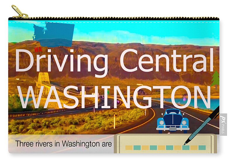 #washington Zip Pouch featuring the digital art Driving Central Washington by Karen Francis