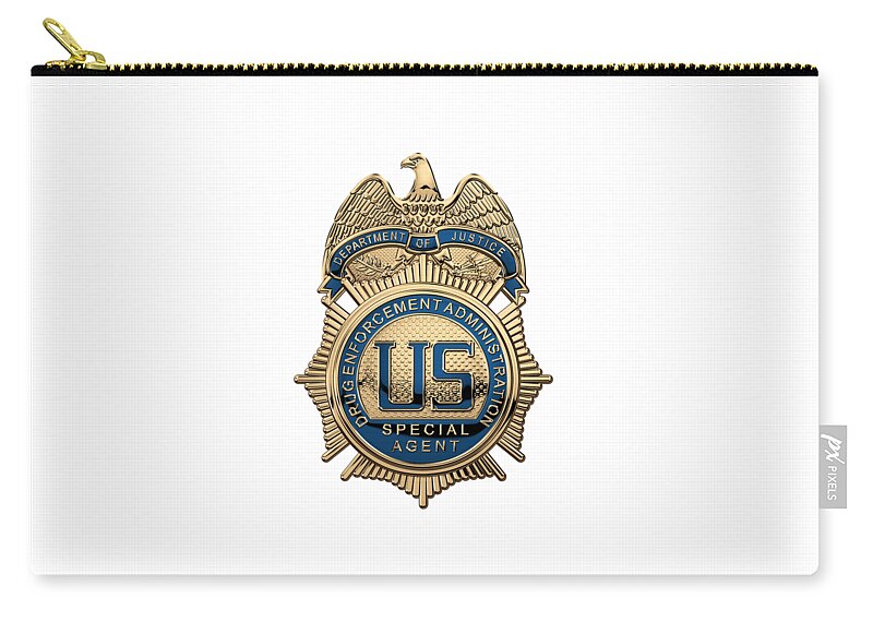  ‘law Enforcement Insignia & Heraldry’ Collection By Serge Averbukh Carry-all Pouch featuring the digital art Drug Enforcement Administration - D E A Special Agent Badge over White Leather by Serge Averbukh
