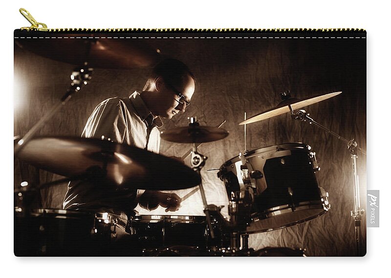 Performance Zip Pouch featuring the photograph Drummer by Donald gruener