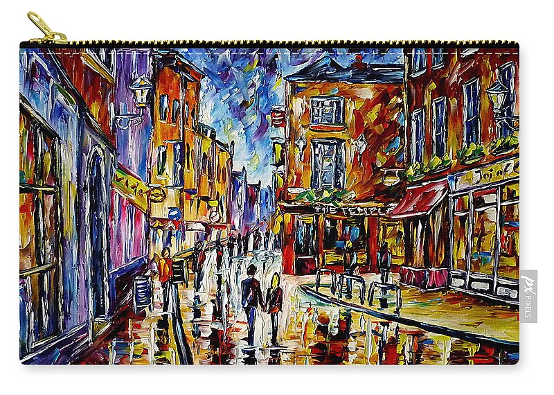 Dublin At Night Zip Pouch featuring the painting Dublin In The Evening by Mirek Kuzniar