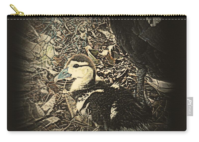 Muscovy Zip Pouch featuring the mixed media Duckling Muscovy by YoMamaBird Rhonda