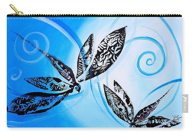 Dragonly Zip Pouch featuring the painting Duex Libellules Abstrait by J Vincent Scarpace