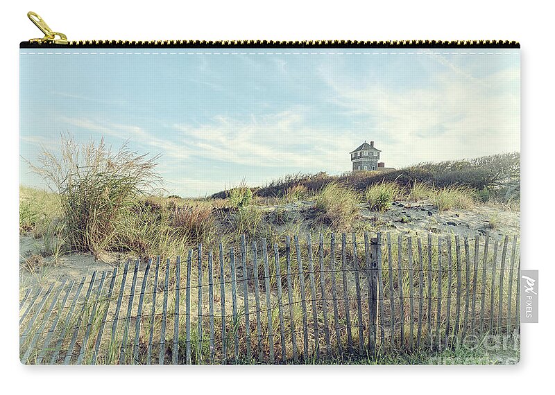 Dune Fence Zip Pouch featuring the photograph Dune Fence and Grass by Debra Fedchin
