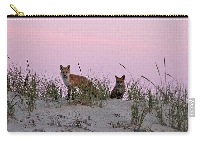 Animals Zip Pouch featuring the photograph Dune Foxes by Robert Banach