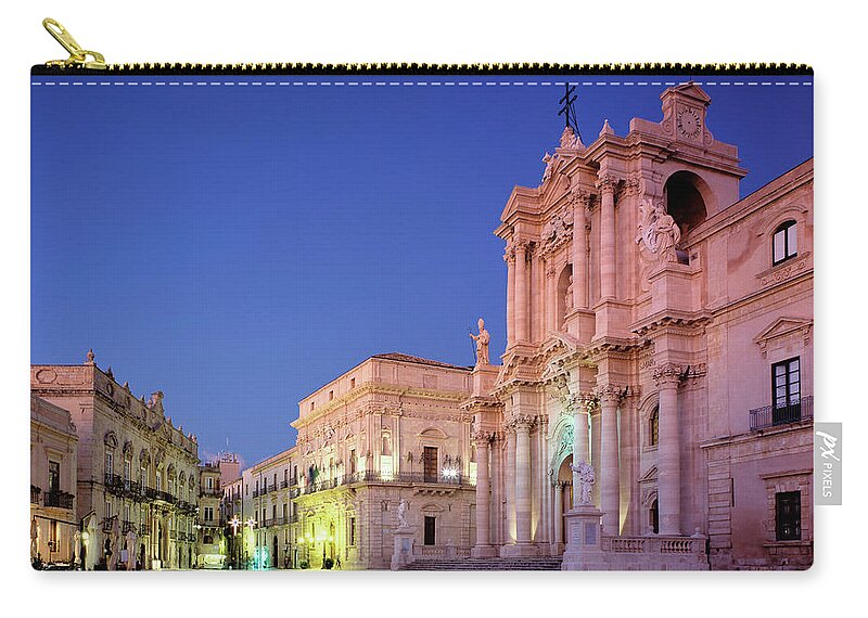 Estock Zip Pouch featuring the digital art Duomo Square, And Cathedral, Sicily by Claudio Cassaro