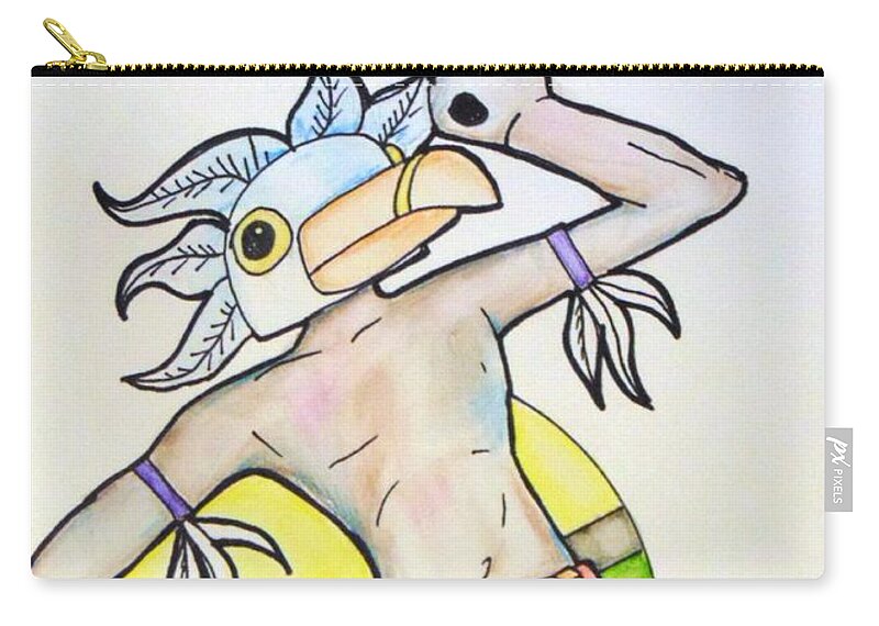 Kachina Zip Pouch featuring the drawing Eagle kachina by Loretta Nash