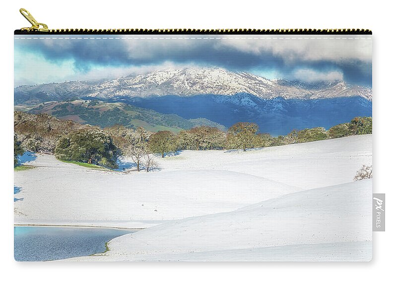 Landscape Zip Pouch featuring the photograph East Bay Snow by Marc Crumpler