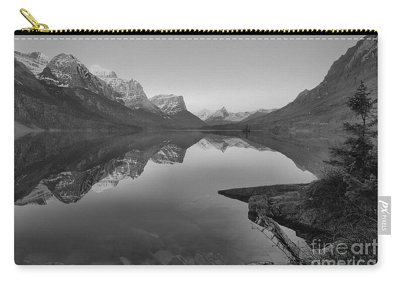 St Mary Zip Pouch featuring the photograph East Glacier St. Mary Spring Sunrise Black And White by Adam Jewell