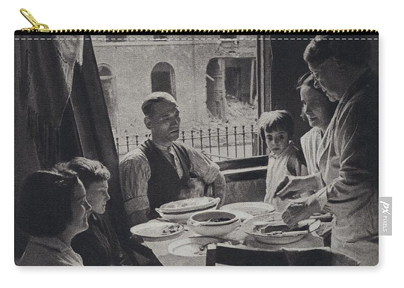 Blitz Zip Pouch featuring the photograph Eastenders Eating Dinner During The Blitz by English Photographer