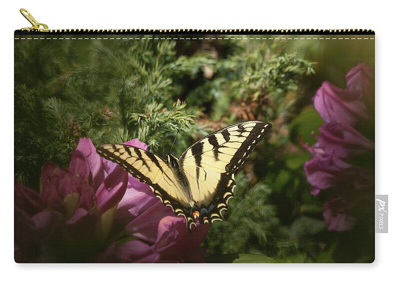 Eastern Tiger Swallowtail Zip Pouch featuring the photograph Eastern Tiger Swallowtail on rhododendron by Jeff Folger