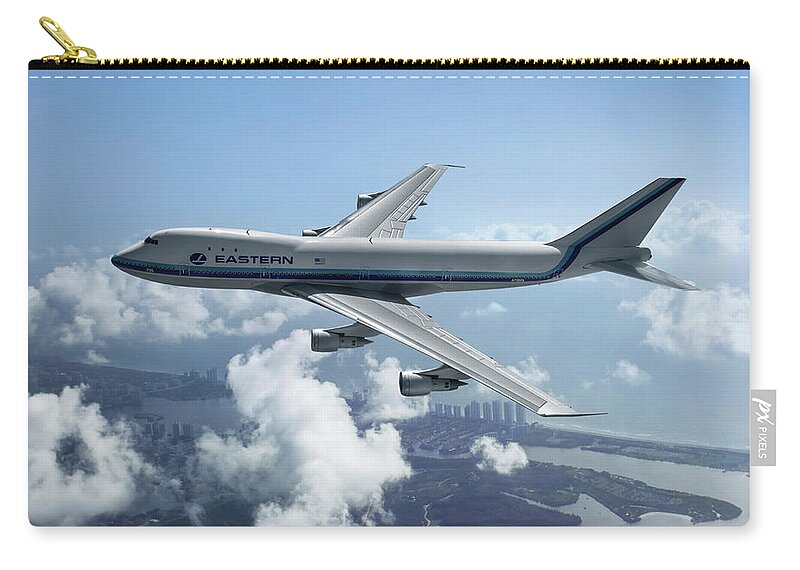 Eastern Airlines Zip Pouch featuring the digital art Eastern Airlines Boeing 747 by Erik Simonsen