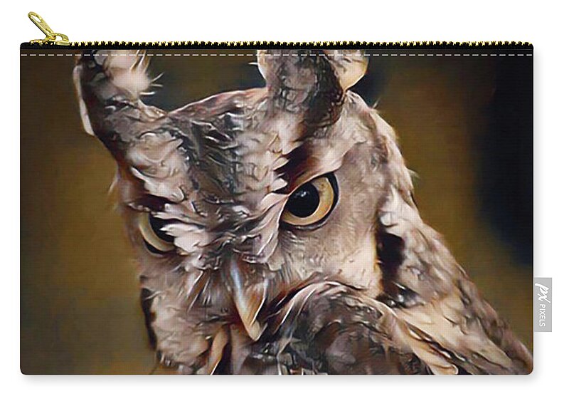Eastern Screech Owl Zip Pouch featuring the digital art Eastern Screech Owl by Kathy Kelly