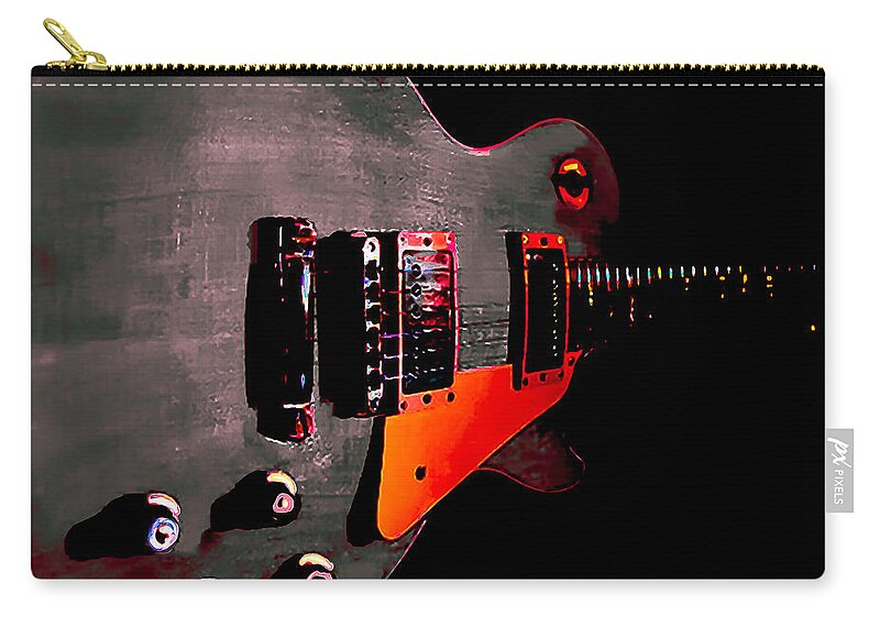 Guitar Zip Pouch featuring the digital art Ebony Relic Guitar Hover Series by Guitarwacky Fine Art
