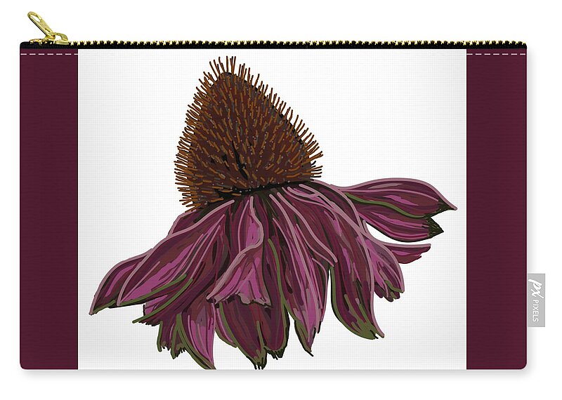 Echinacea Flower Zip Pouch featuring the drawing Echinacea on White by Joan Stratton