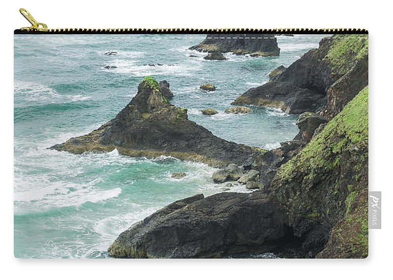 Oregon Zip Pouch featuring the photograph Ecola Rocky Shore by Tim Newton