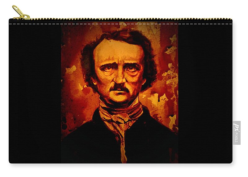 Ryanalmighty Zip Pouch featuring the painting EDGAR ALLAN POE fresh blood by Ryan Almighty