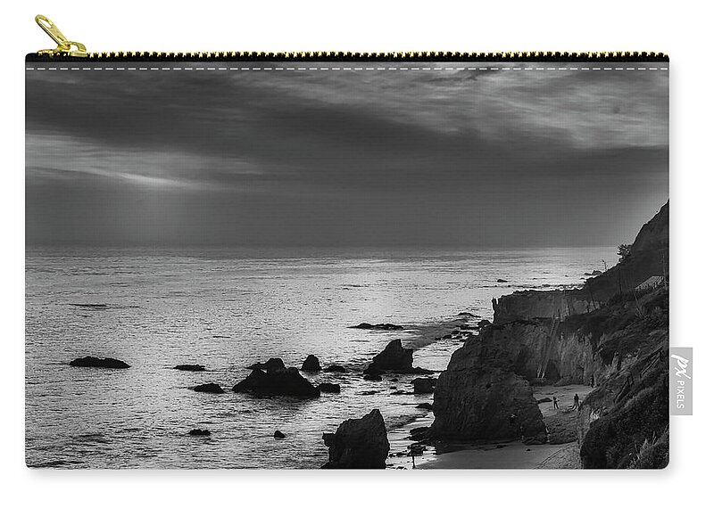 Black And White Photography Zip Pouch featuring the photograph El Matador Beach - B W by Gene Parks