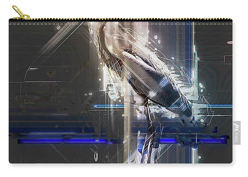 Electric Heron Zip Pouch featuring the digital art Electric Heron by Pheasant Run Gallery