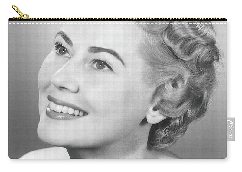People Zip Pouch featuring the photograph Elegant Woman Posing In Studio, Looking by George Marks