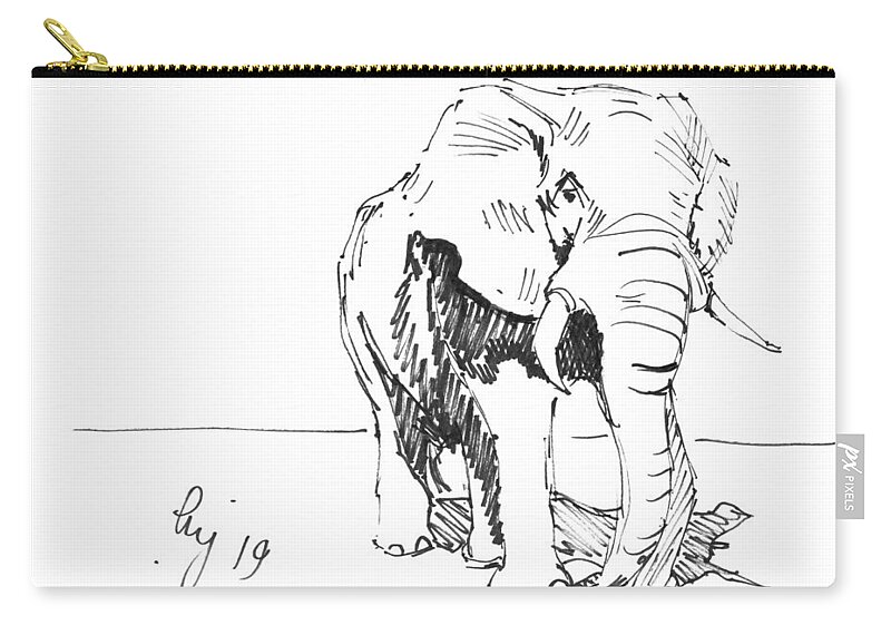 Elephant Zip Pouch featuring the drawing Elephant in bright sunlight drawing by Mike Jory