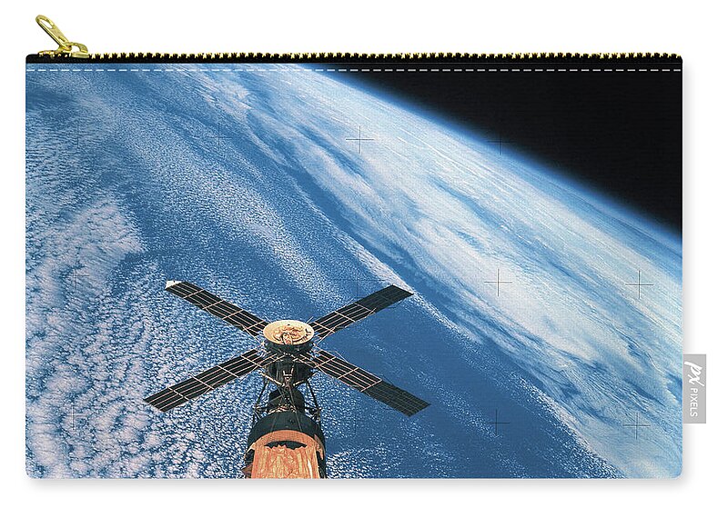 Technology Zip Pouch featuring the photograph Elevated View Of A Satellite Orbiting by Stockbyte