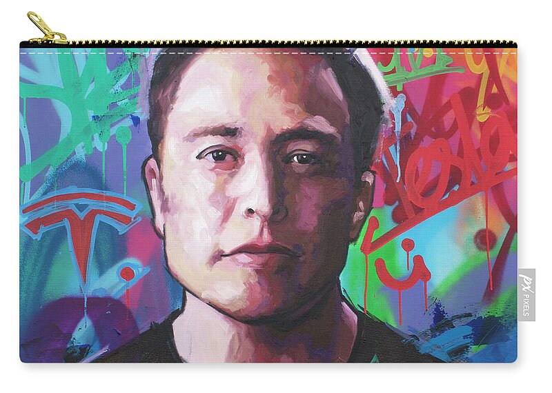 Elon Musk Zip Pouch featuring the painting Elon Musk by Richard Day