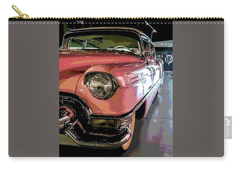 Elvis Presley Zip Pouch featuring the mixed media Elvis Presley's 1955 Pink Cadillac by Teresa Trotter