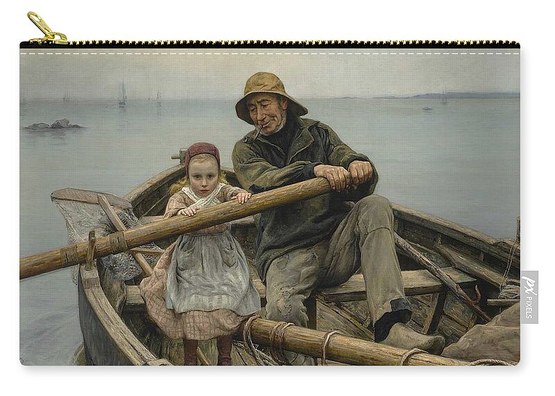 Help Zip Pouch featuring the painting Emile Renouf - The Helping Hand 1881 by Celestial Images