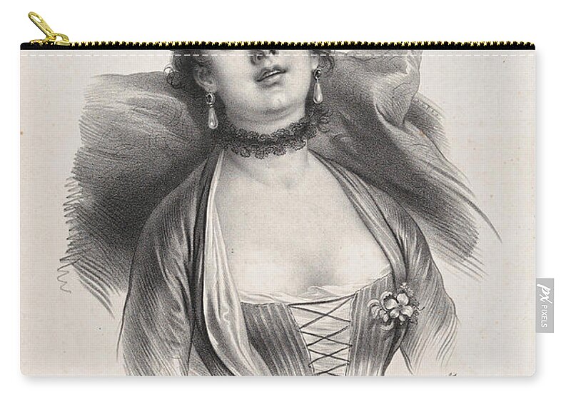 Charles-louis Bazin Zip Pouch featuring the drawing Emotion by Charles-Louis Bazin