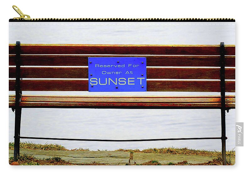 Bench Zip Pouch featuring the photograph Empty Bench Waiting for Sunset by Linda Stern