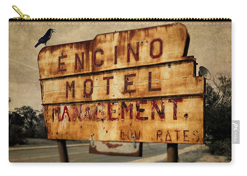 © 2018 Lou Novick All Rights Reserved Zip Pouch featuring the photograph Encino Hotel by Lou Novick