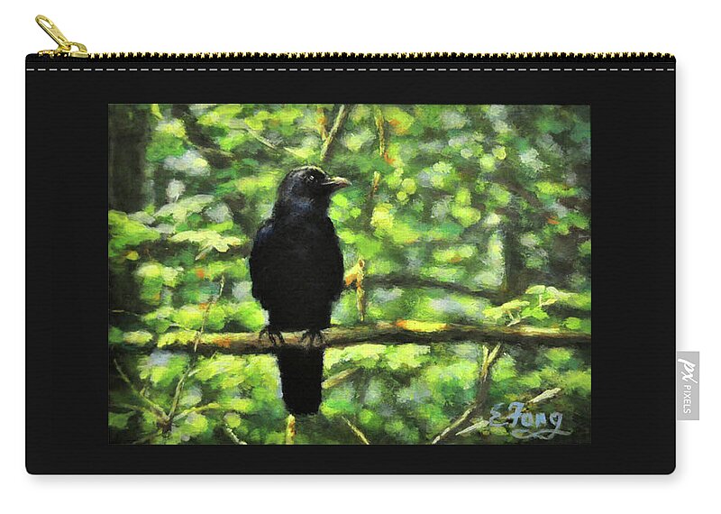 Crow Zip Pouch featuring the painting Enjoying Forest Light by Eileen Fong