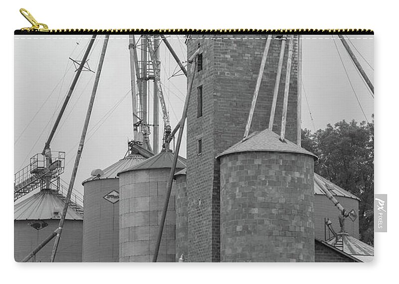 Black And White Zip Pouch featuring the photograph Eudora Grain Mill Grayscale by Mary Anne Delgado