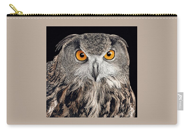 Owl Zip Pouch featuring the drawing Eurasian Eagle Owl by Ann Ranlett