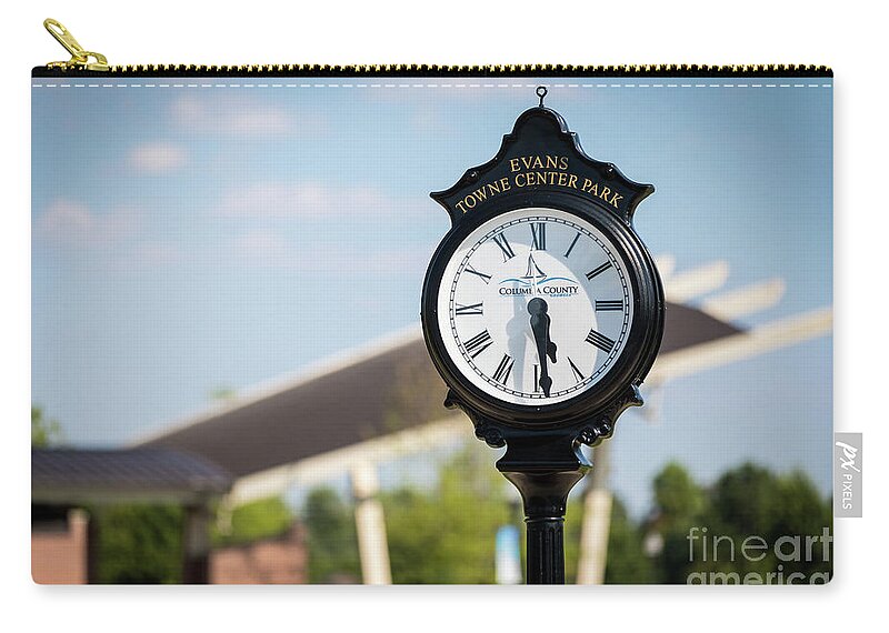 Evans Towne Center Park Clock - Evans Ga Zip Pouch featuring the photograph Evans Towne Center Park Clock - Evans GA by Sanjeev Singhal