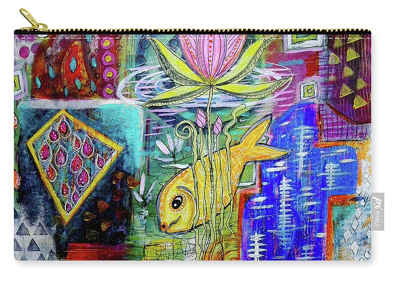 Evening Zip Pouch featuring the mixed media Evening by the Pond by Mimulux Patricia No