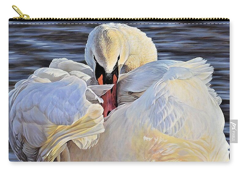 Paintings Zip Pouch featuring the photograph Evening Glow - Swan by Alan M Hunt