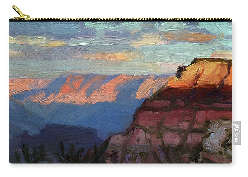 Southwest Zip Pouch featuring the painting Evening Light at the Grand Canyon by Steve Henderson