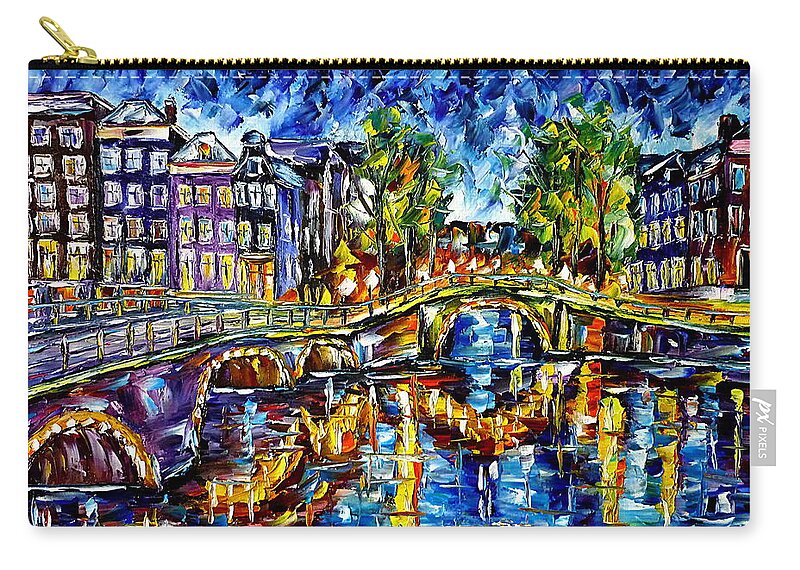 Holland Painting Carry-all Pouch featuring the painting Evening Mood In Amsterdam by Mirek Kuzniar