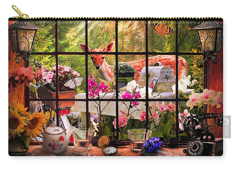 Fall Zip Pouch featuring the digital art Evening Visitor by Debra and Dave Vanderlaan