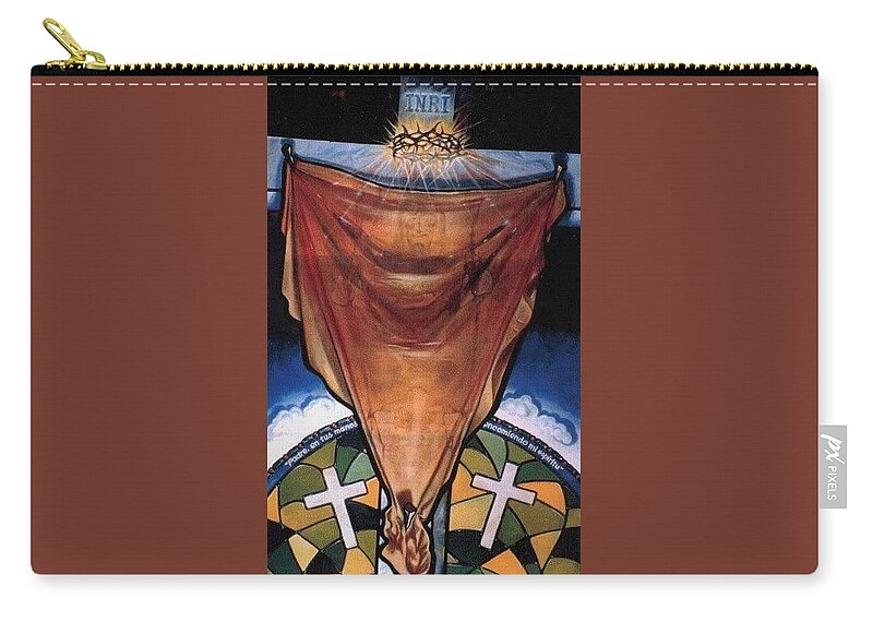 The Crucifixion Of Jesus Christ Zip Pouch featuring the painting Evidence of Crucifixion by Roger Calle