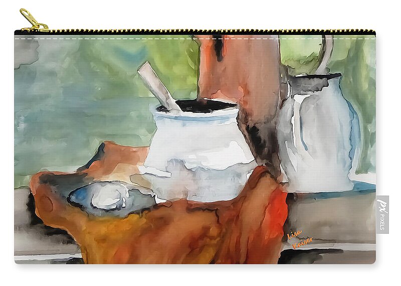 Egg Zip Pouch featuring the digital art Ewer Egg And Sugar Bowl Painting by Lisa Kaiser