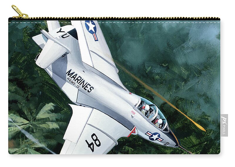 Military Aircraft Zip Pouch featuring the painting Grumman F9F Cougar by Jack Fellows