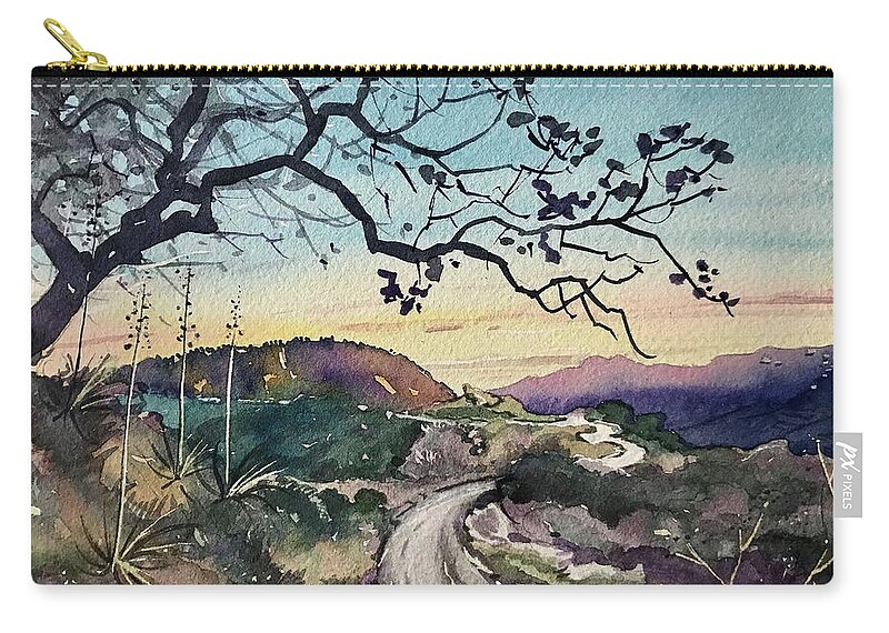 Santa Monica Zip Pouch featuring the painting Fading Light on the Trail - Topanga by Luisa Millicent