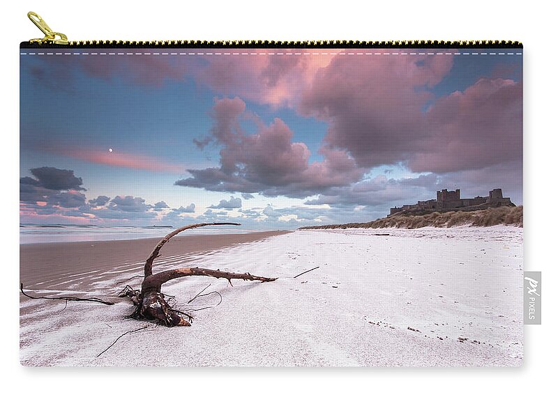 Landscape Carry-all Pouch featuring the photograph Fairy Tale Castle with snow on the beach by Anita Nicholson