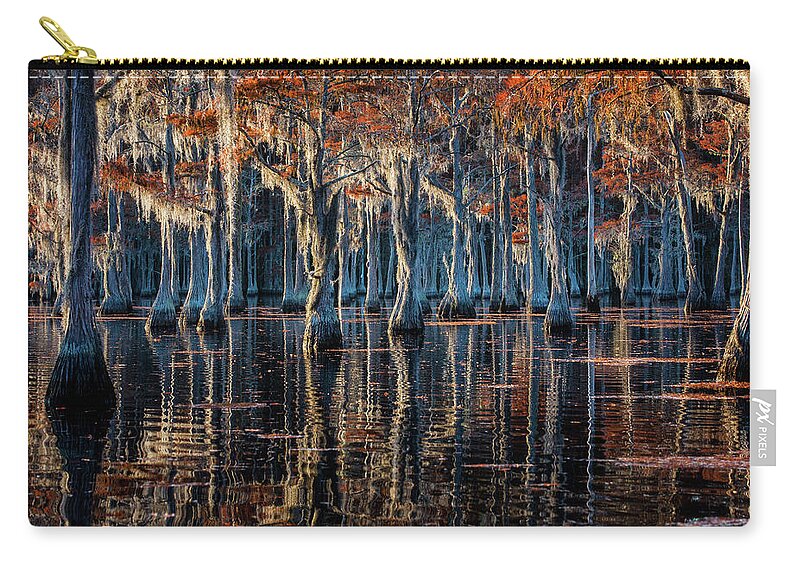 Abstract Zip Pouch featuring the photograph Fall at Cypress Lake - 2 by Alex Mironyuk