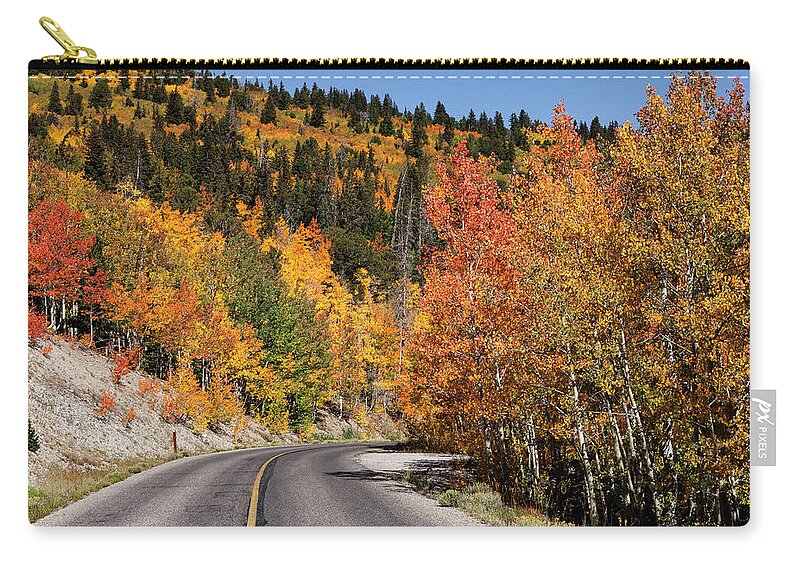 Aspens Zip Pouch featuring the photograph Fall Colors on Wheeler Peak Road by Rick Pisio