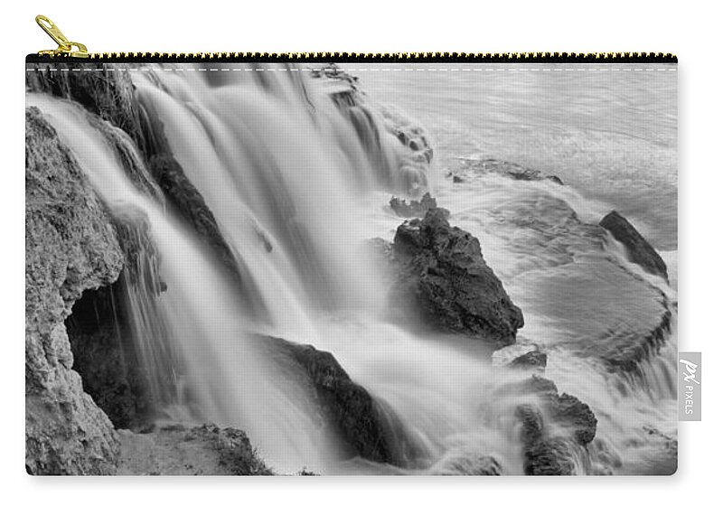 Fall Creek Falls Zip Pouch featuring the photograph Fall Creek Falls Into The Snake Black And White by Adam Jewell