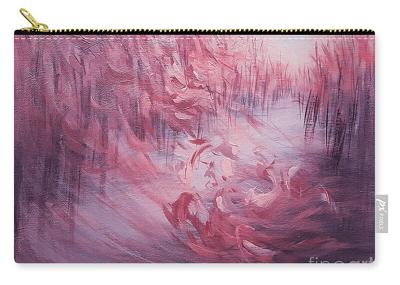 Autumn Zip Pouch featuring the painting Fall Flurry - Purple by Yoonhee Ko