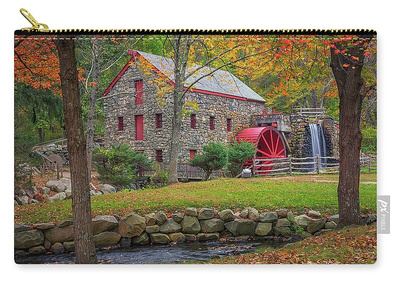 Grist Mill Zip Pouch featuring the photograph Fall Foliage at the Grist Mill by Kristen Wilkinson